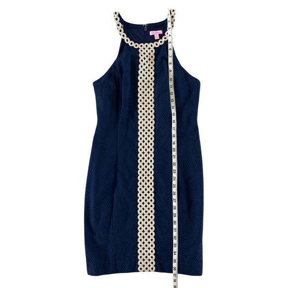 Lilly Pulitzer Sasha Shift Dress Halter Size 8 Navy Blue Metallic Gold Resort - Picture 8 of 15